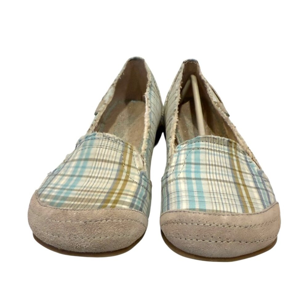 Mudd Women's Preform Plaid Flats Green Blue Slip On Size 10M NEW - Picture 3 of 9